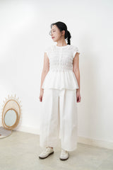 White detail pleats blouse