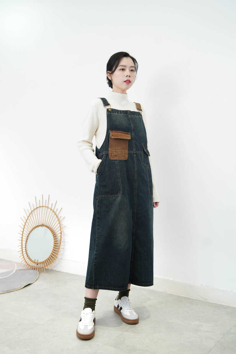 Navy patchwork worker skirt