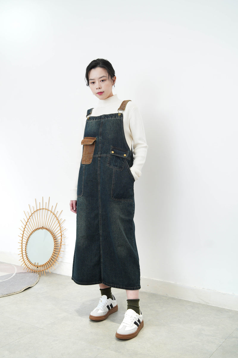 Navy patchwork worker skirt