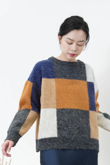 Wine mixed square pattern sweater