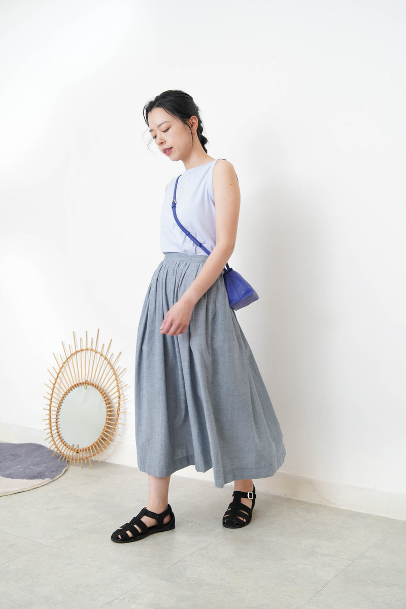 Blue strippy summer skirt w/ adjustble buttone
