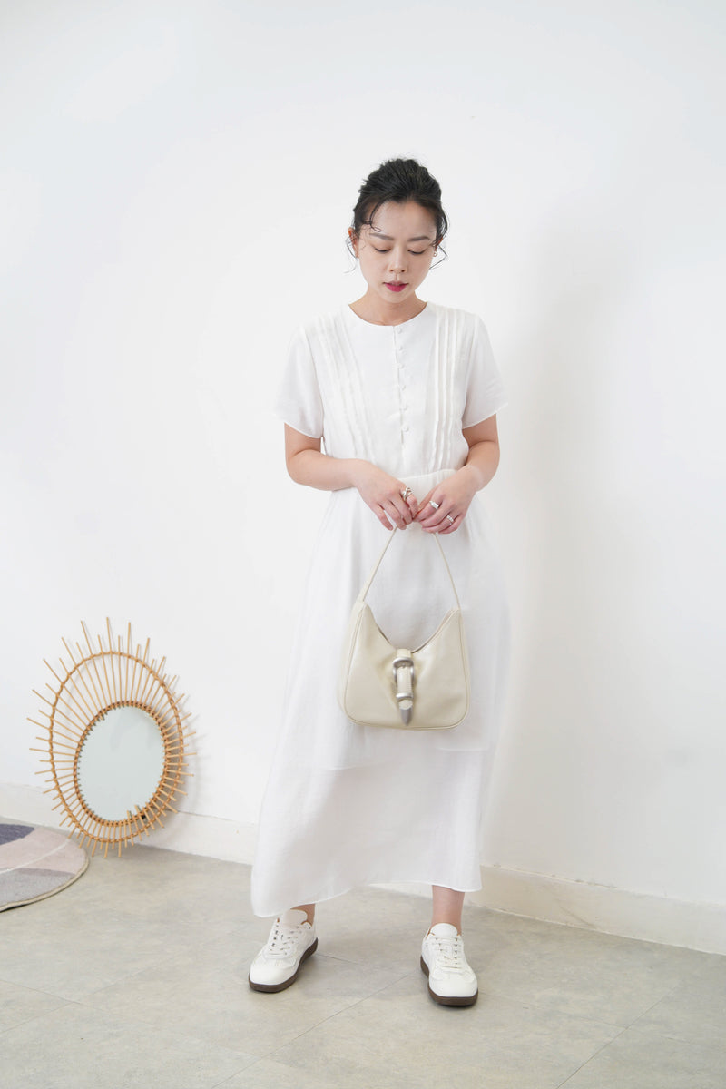 White pleats minimal dress