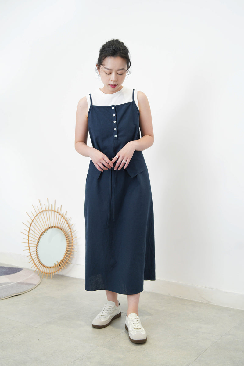 Navy cami dress w/ portable layering