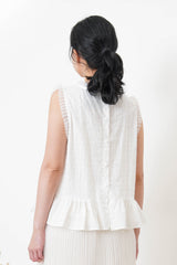 White dotted pattern vest w/ chiffon trimming
