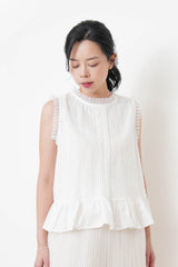 White dotted pattern vest w/ chiffon trimming