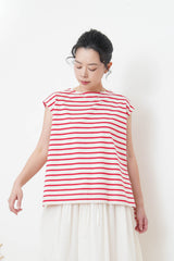 Red stripes vest in split hem