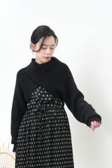 Black pattern dress w/ elastic waist strings