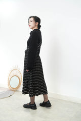 Black pattern dress w/ elastic waist strings