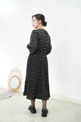 Black pattern dress w/ elastic waist strings