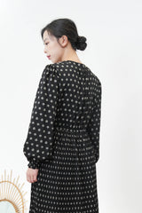 Black pattern dress w/ elastic waist strings