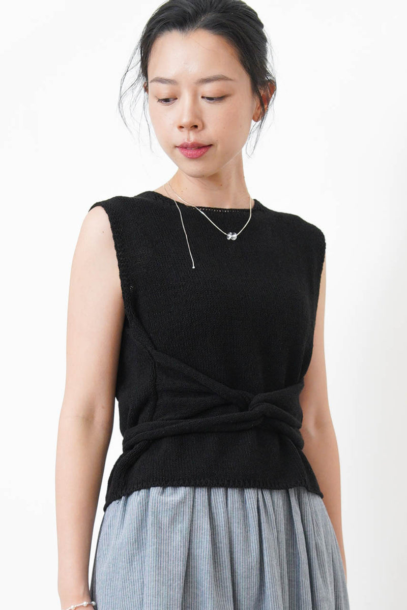 Black knit vest w/ knot waist