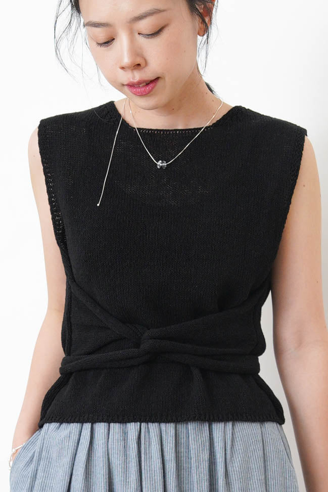 Black knit vest w/ knot waist