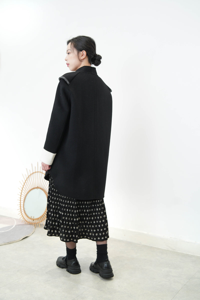 Black wool coat w/ detail outline design