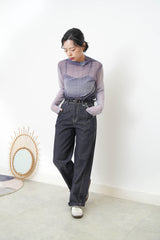 Gradient sheer top w/ loose turtle neck