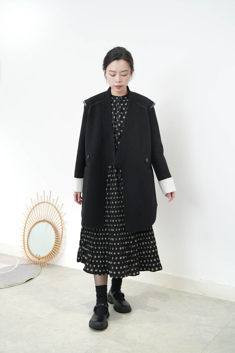 Black wool coat w/ detail outline design