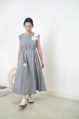 Grey blue 3D flower dress w/ strap