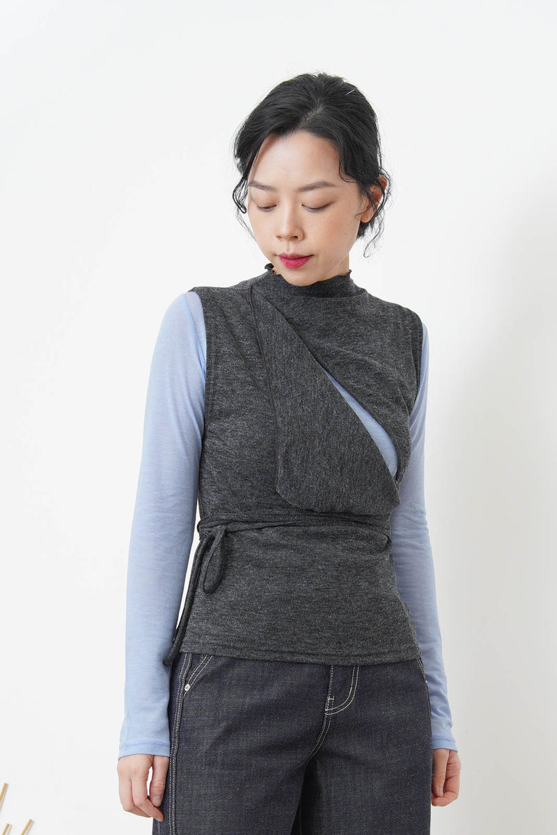 Grey 3D asymmetrical vest w/ cut out detail