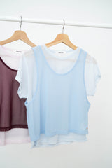 Baby pink thin tee w/ contrast mesh vest