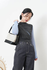 Grey 3D asymmetrical vest w/ cut out detail