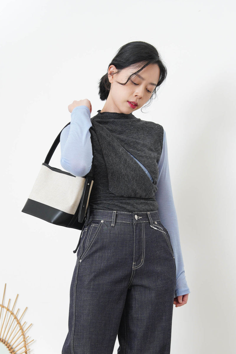 Grey 3D asymmetrical vest w/ cut out detail