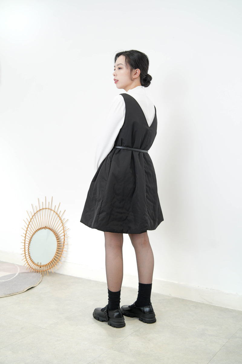 Little black dress in padded fabric