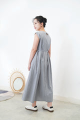 Grey blue 3D flower dress w/ strap
