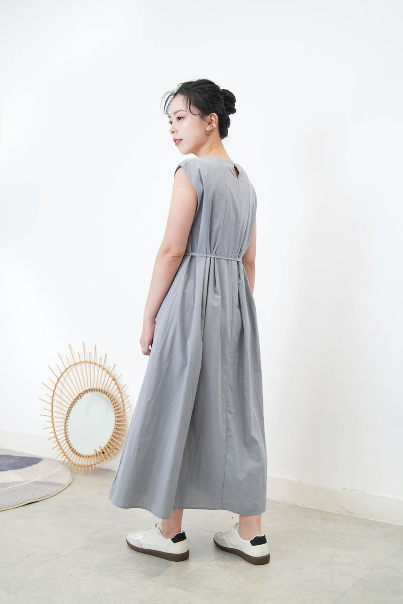 Grey blue 3D flower dress w/ strap