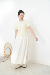Yellow texture top w/ mesh ruffle trimming