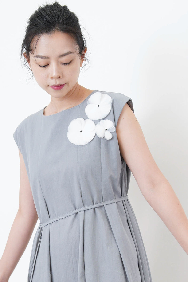 Grey blue 3D flower dress w/ strap