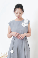 Grey blue 3D flower dress w/ strap