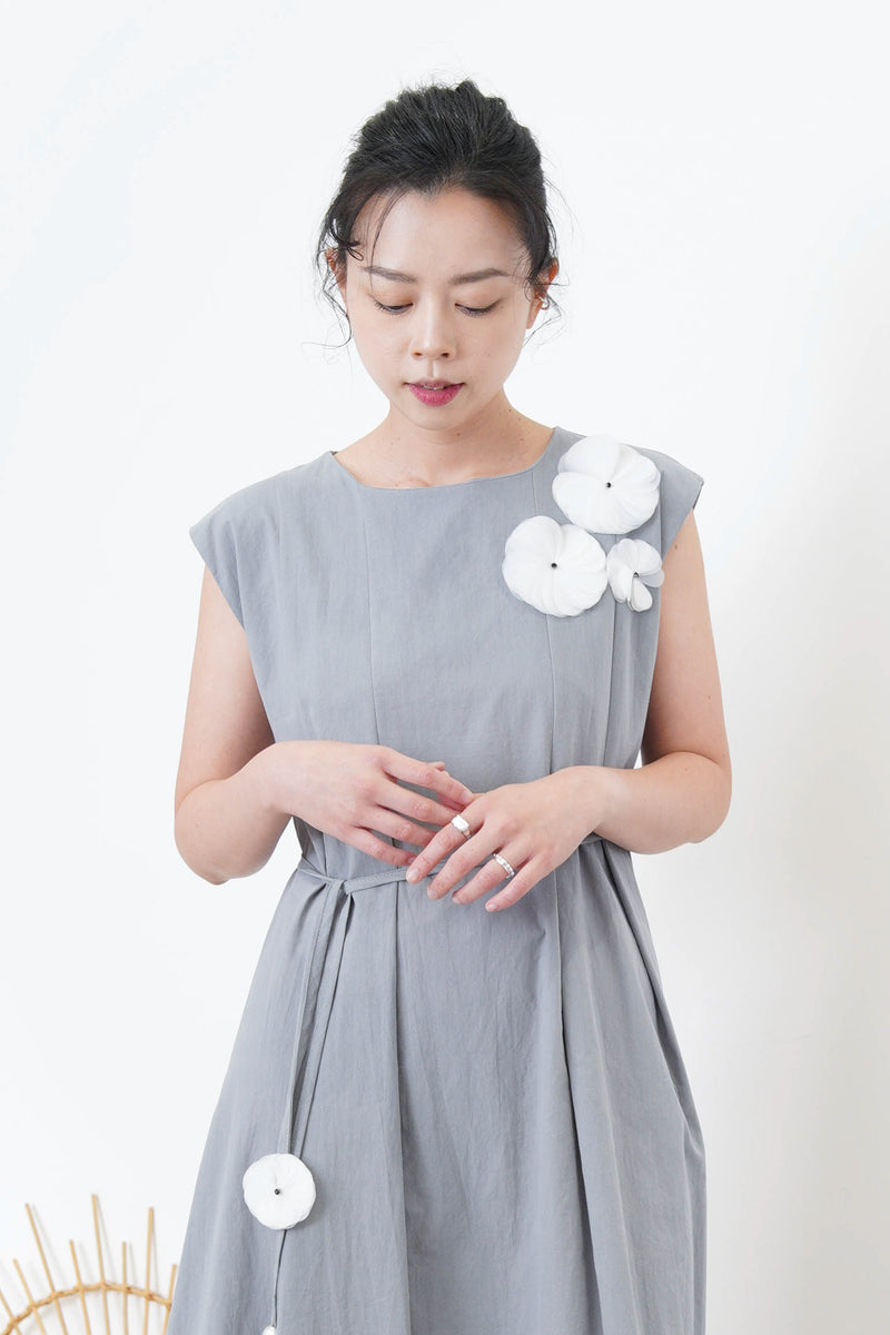 Grey blue 3D flower dress w/ strap