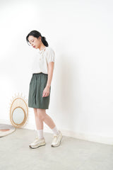 Green wrap skort with elastic waist