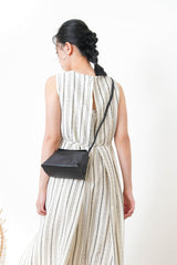 Black stripes linen dress in detail back