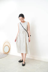 Black stripes linen dress in detail back