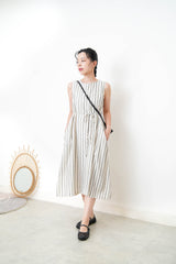 Black stripes linen dress in detail back