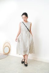 Black stripes linen dress in detail back