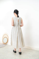 Black stripes linen dress in detail back