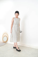 Black stripes linen dress in detail back