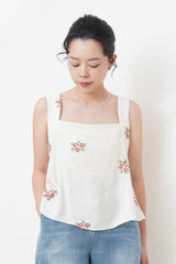 White square neck cami in cross embroidery