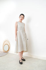 Black stripes linen dress in detail back