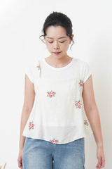 White square neck cami in cross embroidery