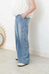 Summer cargo jeans w/ elastic waistband