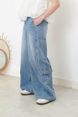 Summer cargo jeans w/ elastic waistband