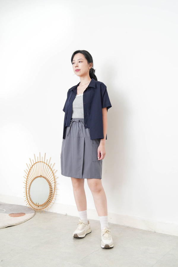Grey wrap skort with elastic waist