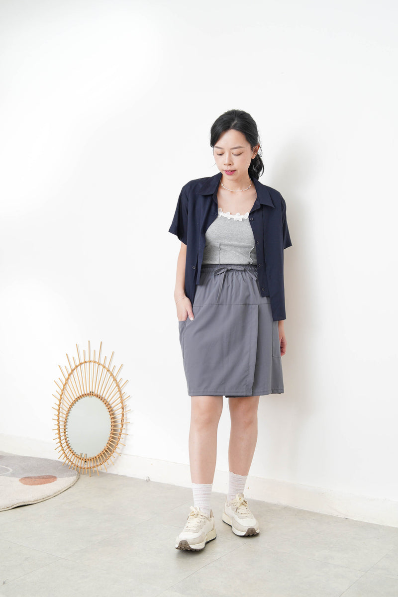 Navy double layering short sleeve shirt