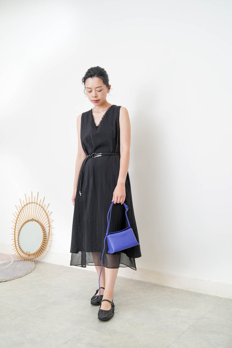 Black lace v neck dress w/ chiffon layering