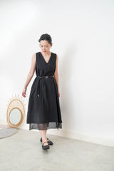 Black lace v neck dress w/ chiffon layering