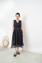 Black lace v neck dress w/ chiffon layering