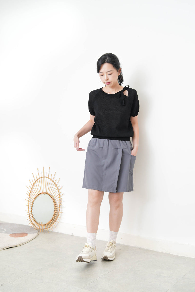 Grey wrap skort with elastic waist