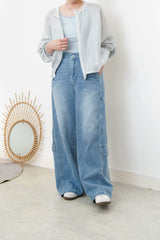 Summer cargo jeans w/ elastic waistband
